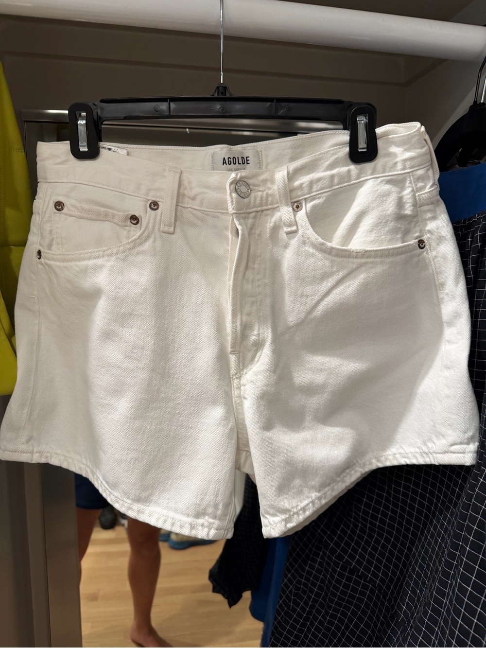 Agolde Parker long short size 28 White High-Rise Cotton Denim Shorts